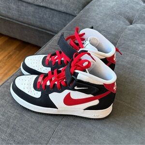 Nike White, Black and Red mid high top. Custom made through Nike.Women’s sz 8.5.